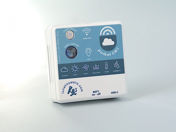 PocketCW2, the portable solution for cloud detection, measuring sky quality, measuring the temperature, the relative humidity, the dew point, detecting wind, with GPS location, and all of it accessible from the phone and the PC.
